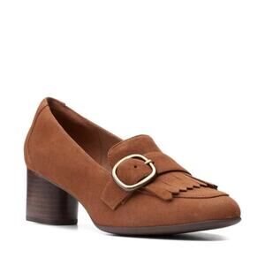 Clarks Unstructured  Un Cosmo Go Tan Suede Heeled Loafer Womens Size 10M